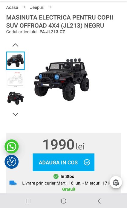 Masina copii 4X4 electrica cu 2 locuri