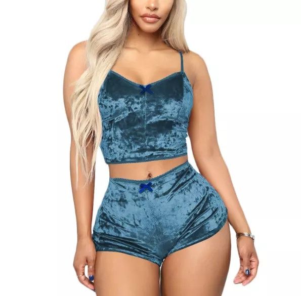 Set pijama sexy din catifea, maiou si pantaloni