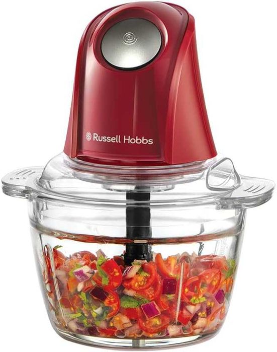 Russell Hobbs Електрически мини чопър [стъклен съд с капак] Desire Red (500 мл, нож от неръждаема стомана с 2 остриета, миксер