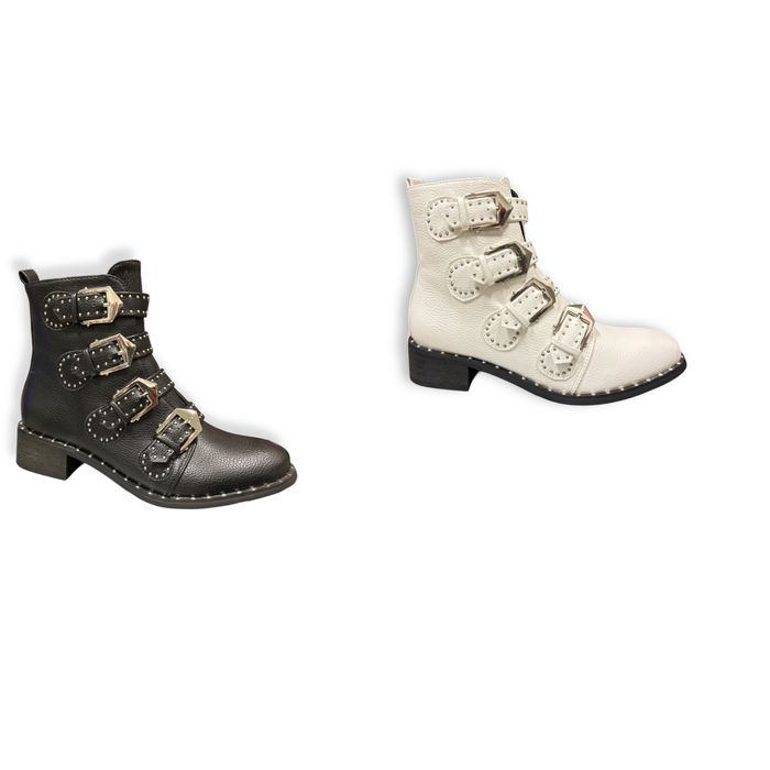 Дамски боти в черно и бяло с катарами