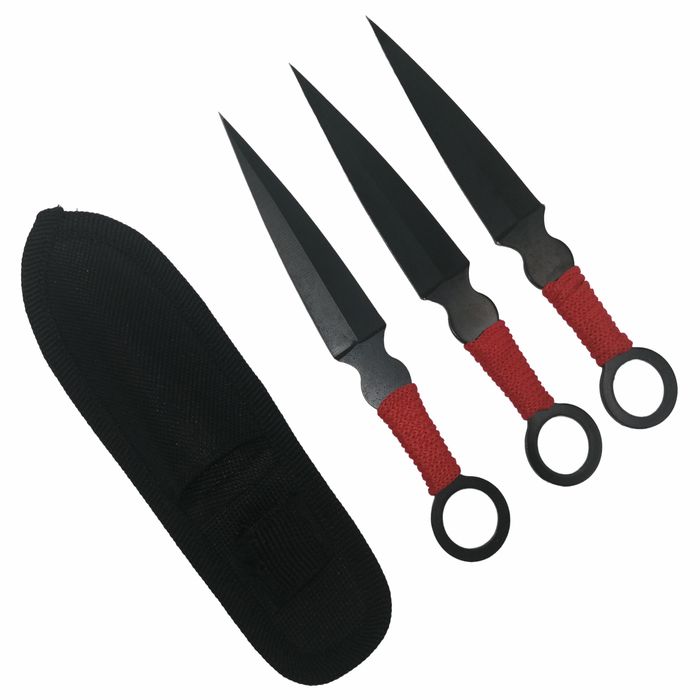 Set trei cutite de aruncat, Black Kunai, otel, teaca inclusa