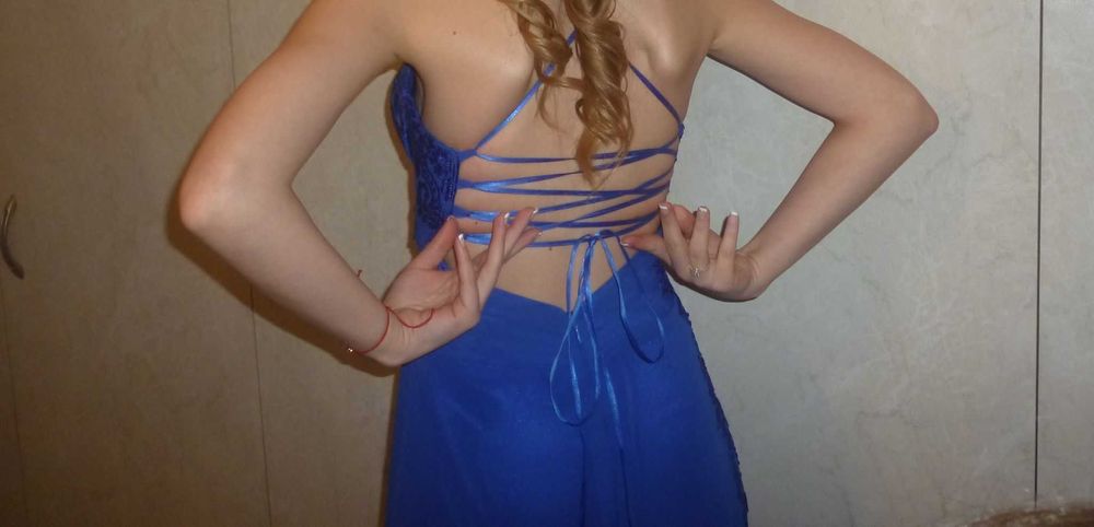 Дълга тъмносиня официална рокля