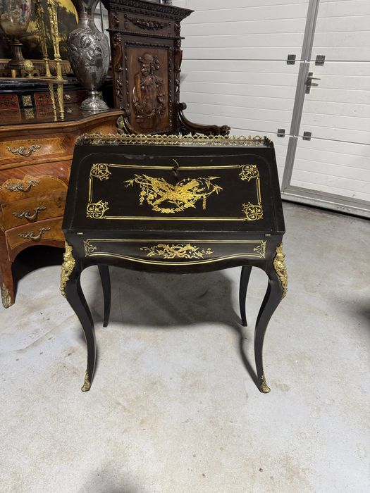 Birou stil napoleon III - lemn masiv intarsii alama, ornamente bronz