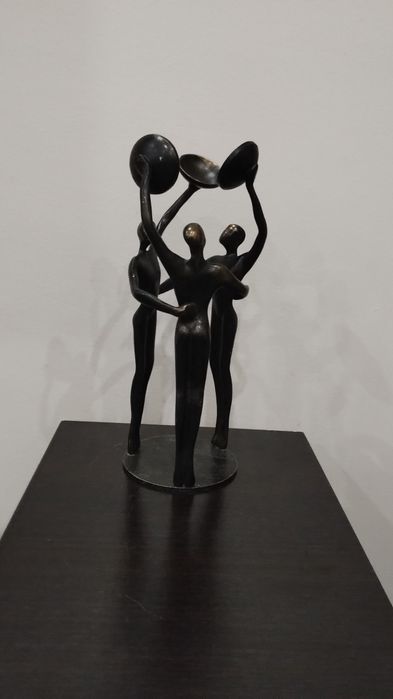 Винтидж декоративна статуетка Три фигури с модернистичен дизайн. Метал