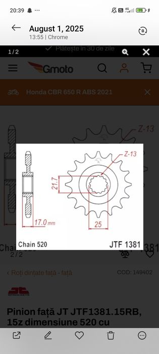 Pinion fata JTF 1381-15 RB
