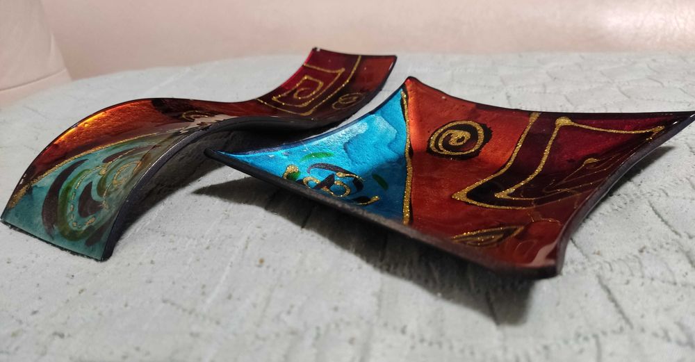 Промо! Лот нови плато,свещник,декорация,чиния топено,цветно стъкло-33€