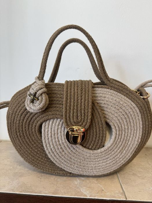 Ръчно изработена дамска чанта от въже – кафяво и бежово | Handmade