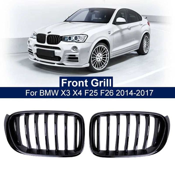 Grile Bara Fata Nari Simple BMW X3 X4 F25 F26 Facelift LCI, Negru Luci