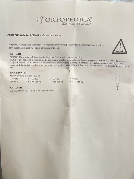 Carje metalice cu sprijin subaxilar, reglabile si usoare