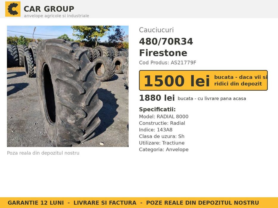Cauciucuri Anvelope 480/70R34 480/70 R34 18.4R34 480/70-34 4807034 Firestone Tractor Punte Spate Tractiune SH Second Hand IEFTIN Oferta Pret Bun