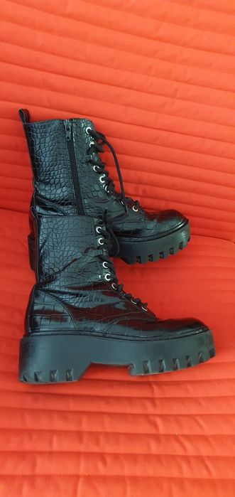 Bocanci chunky Zara Trafaluc croc skin 37