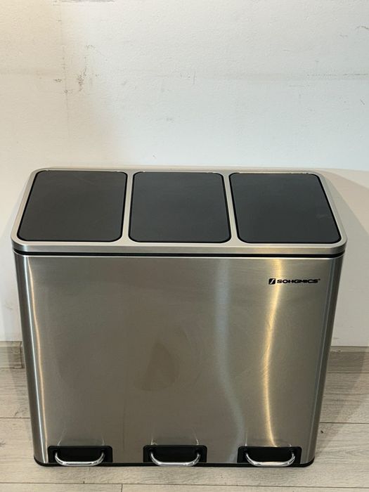 SONGMICS Coș de Gunoi din Inox, cu 3 Compartimente Colectare Selectivă