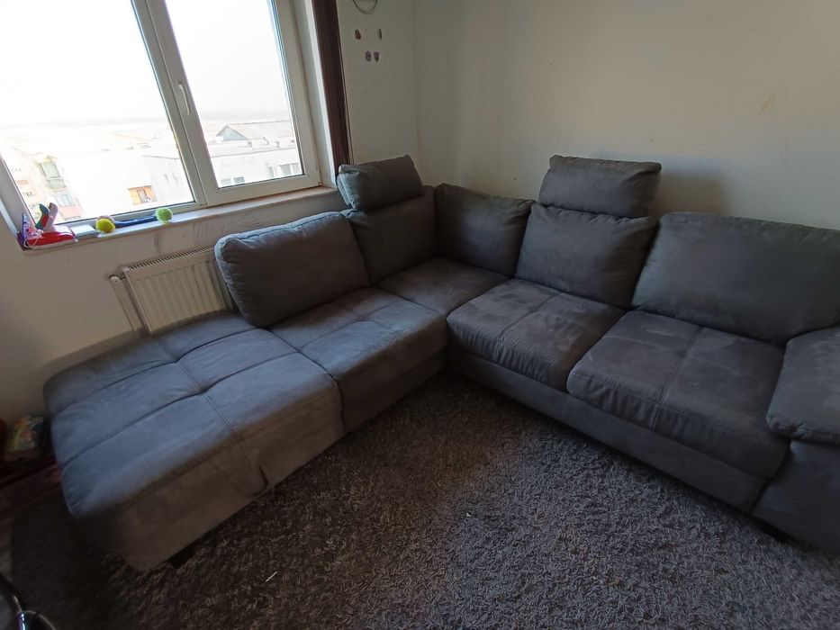 Canapea colțar extensibilă catifea, ladă depozitare