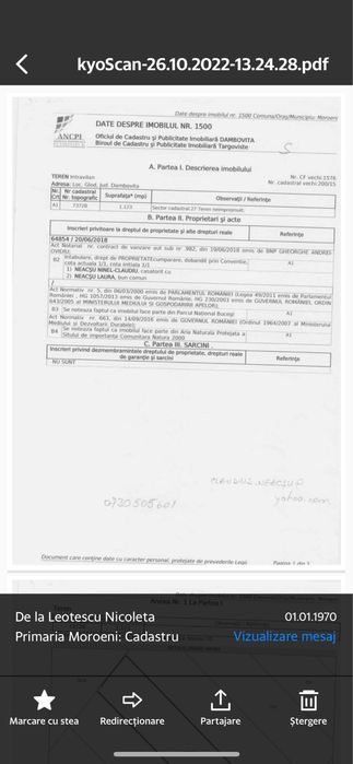 vand 1123mp teren in localitatea Moroeni, DN 71 la cca 17km de Sinaia si 108 km de Bucuresti