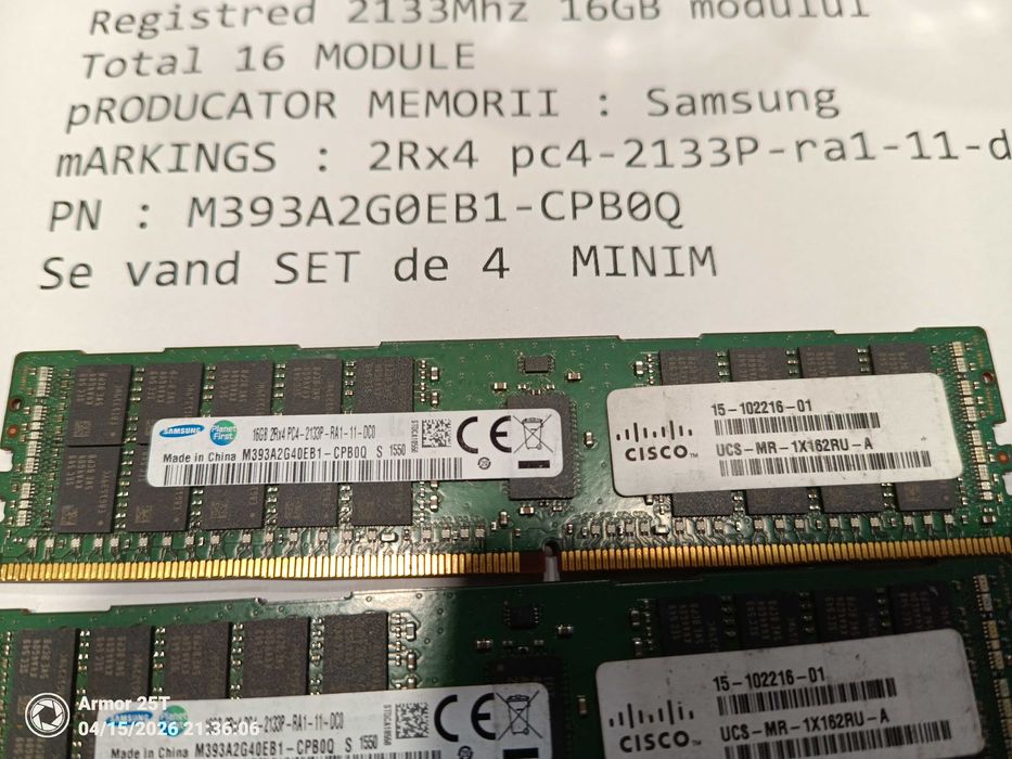 UDIMM SERVER MEMORIE DIMM DDR 4 Registred 2133Mhz 16GB modulul