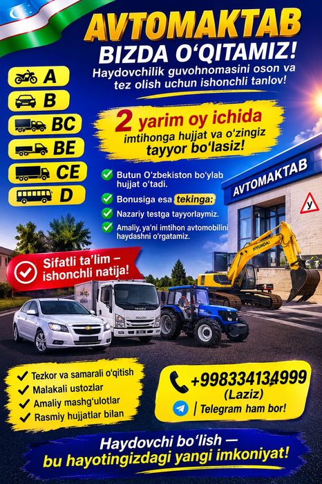 Pravaga Haydovchilik guvohnomasiga o'qitamiz