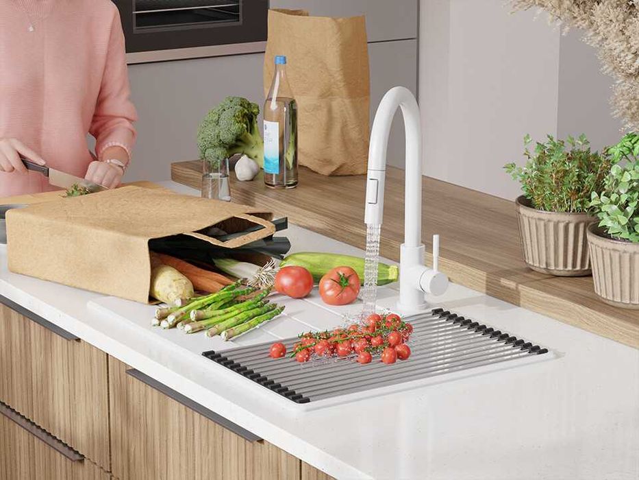 Бял кухненска мивка от гранит Копенхаген 40 Top 700х500