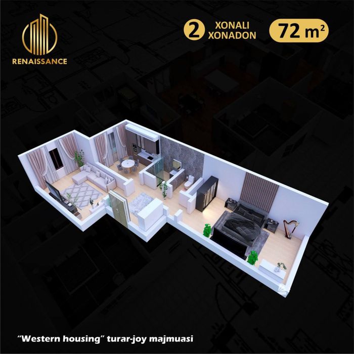 Sergili tumani qo’yiq massiv 5 da yangi dom . 2 xona 74 kv 8 etaj