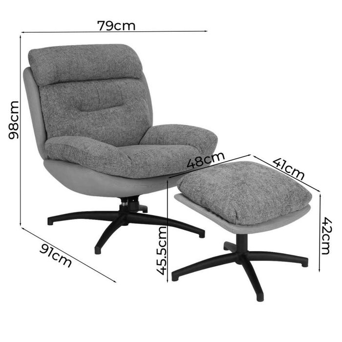 Fotoliu Confort Rotativ Gri cu otoman - Transport Gratuit in 4-10 zile