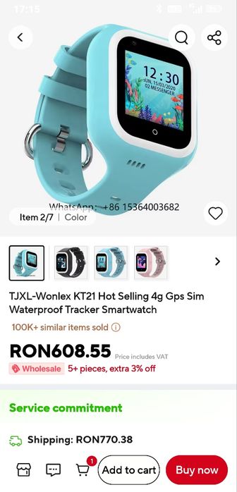 Smartwatch copii Wonlex KT21 – 4G, GPS, apel video, rezistent la apă