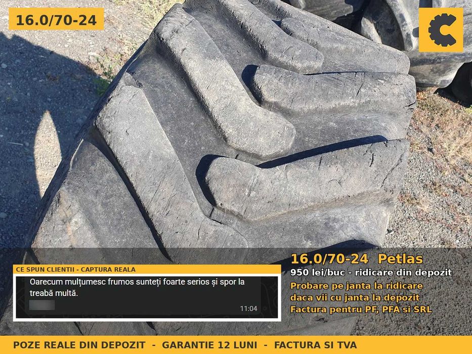 Cauciucuri Anvelope 16.0/70-24 16.0 70 24 1607024 16.0 70-24 Petlas Buldo Incarcator Utilaje Diagonal SH Second Hand LIVRARE Garantie 1 An Factura