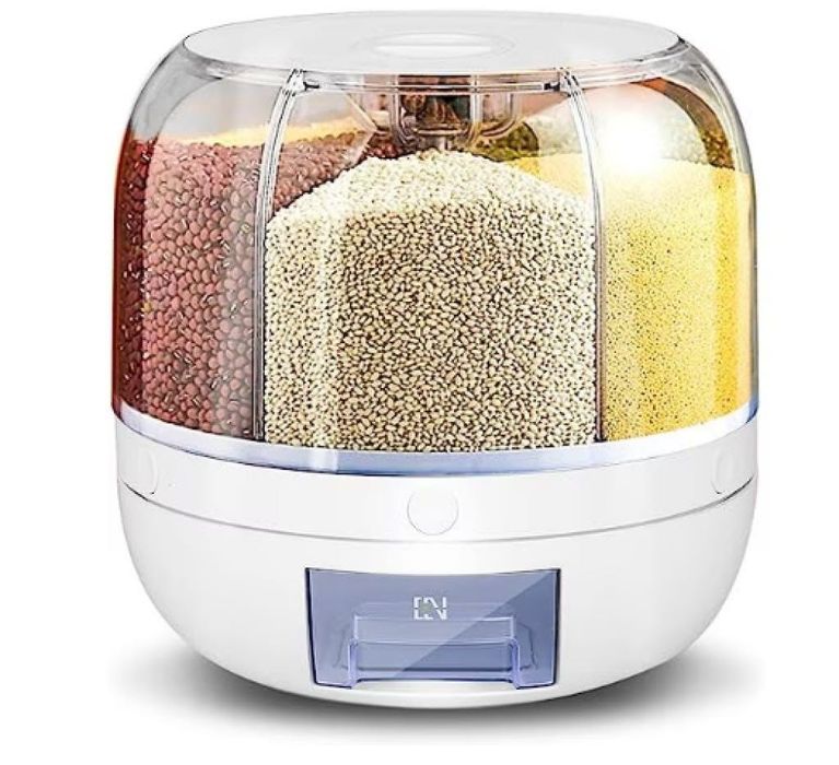 Диспенсър за зърнени храни, 6 отделения\7.5л., въртяща основа, Бял