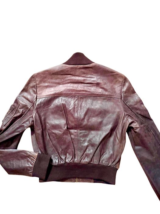 MUUBAA Cropped Ново Дамско Кожено яке Кафяво UK 12 Medium