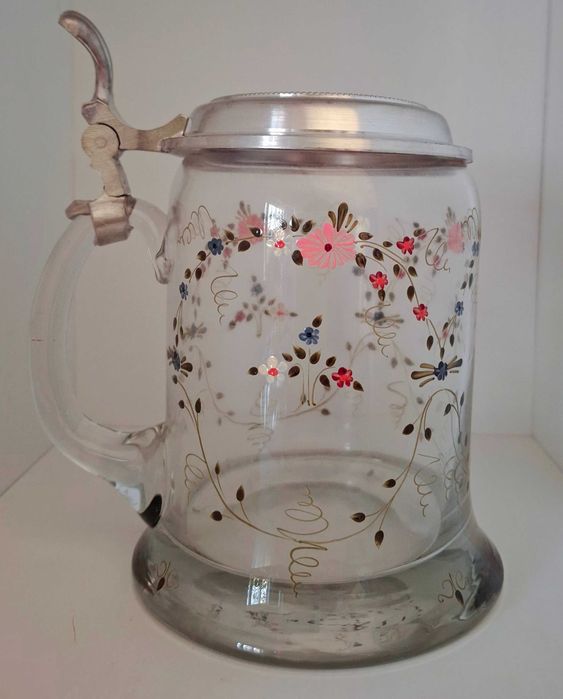 Старинни стъклени немски, 
ръчно  изрисувани халби