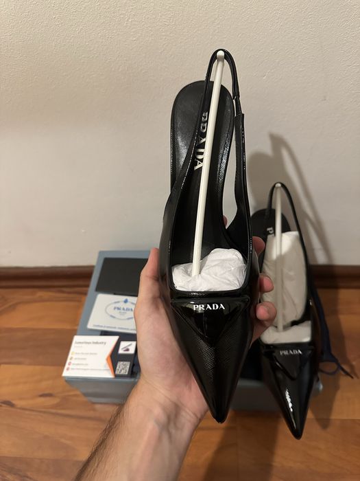 PRADA Logo-Plaque Slingback Pumps