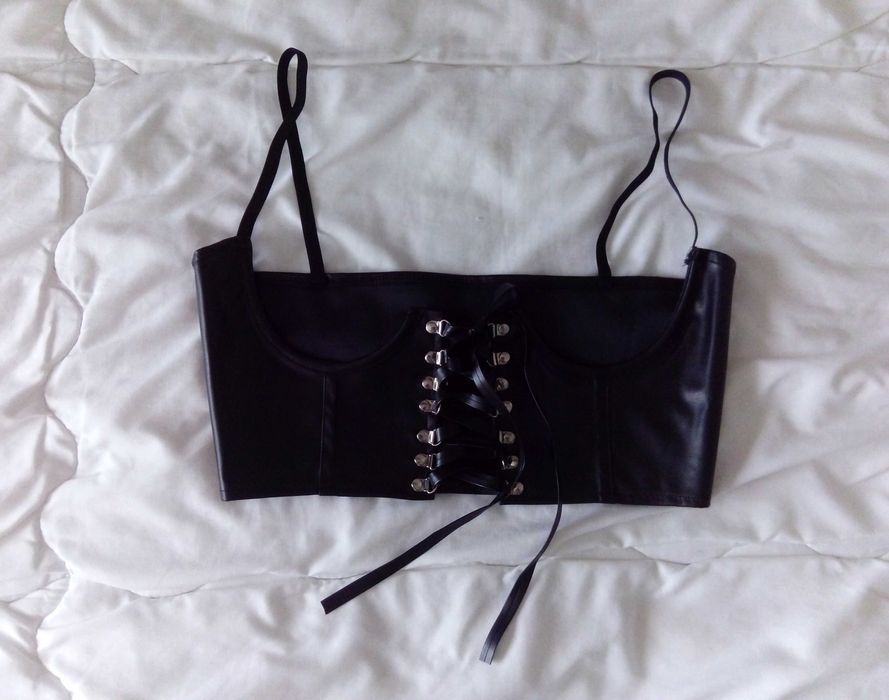 Кожен харнес корсет колан с връзки и презрамки р-р M/L