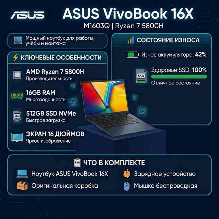 ASUS VivoBook 16X M1603Q Ryzen 7 5800H / 16GB / 512GB SSD