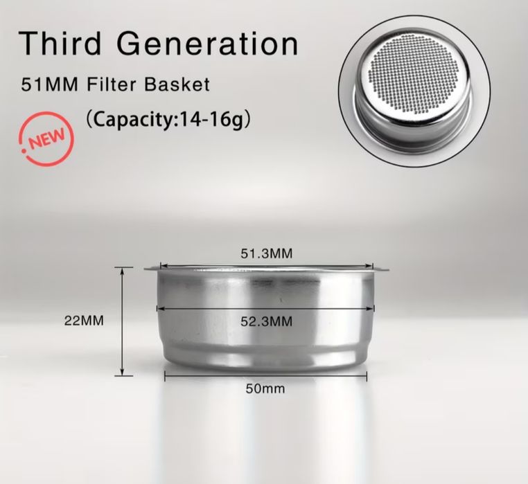 Sita filtru cafea 51 mm argintiu, basket nepresurizat potrivit pentru orice portafitru 51mm
sita