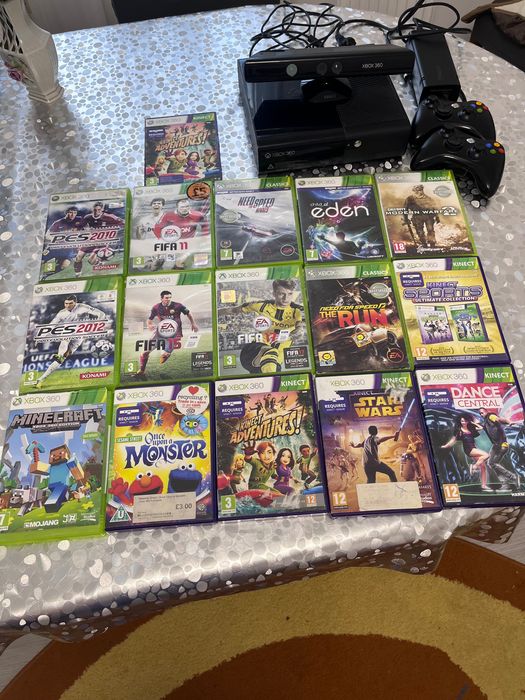Xbox 360+kinect, 2 controllere wireless și 16 jocuri