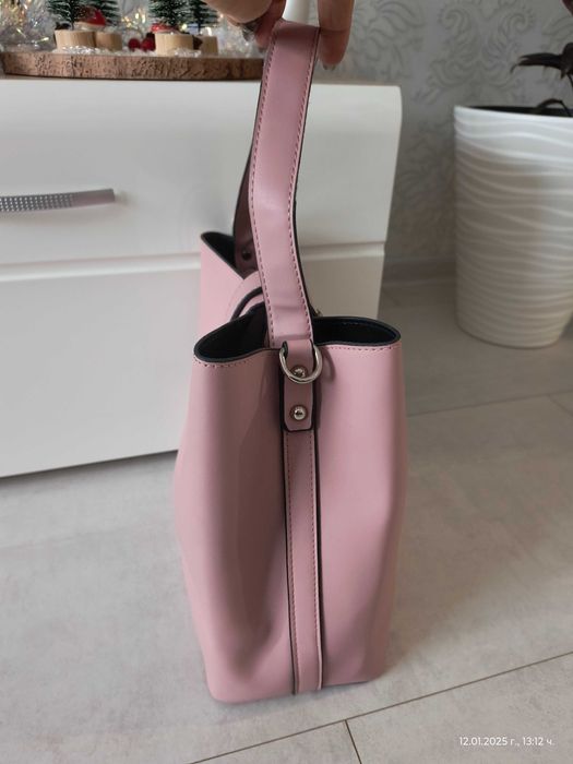Дамска чанта - кожена , цвят пепел от рози
