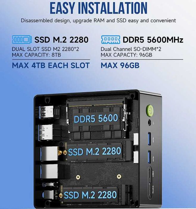 Mini PC GMKtec K8 Plus Ryzen 7-8845HS Barebone fara RAM SSD