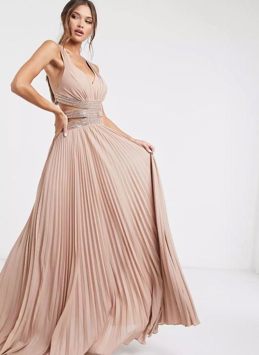 ASOS Forever Unique lace up back maxi dress in pink,NOUĂ CU ETICHETĂ,M