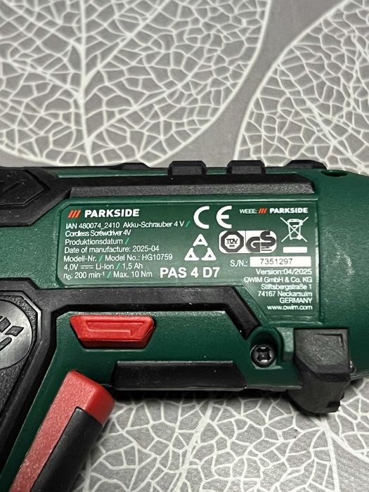 Акумулаторна отвертка Parkside PAS 4 D7
