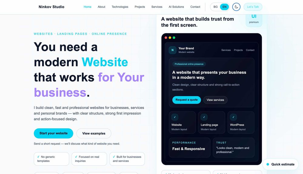 Изработка на бързи и модерни сайтове (React, WordPress, Vite, Tailwind CSS) от Frontend Developer