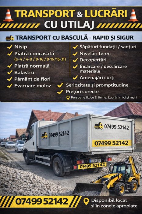 Inchiriez buldoexcavator si camioneta 7,5 t