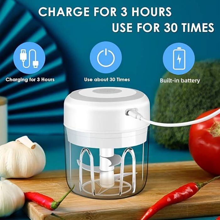 Електрически блендер, 3 ножа, USB зареждане, чопър за зеленчуци, 250мл