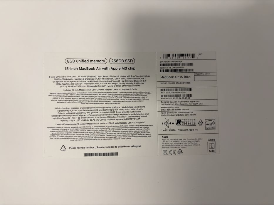 MacBook Air 15 inch M3 chip
