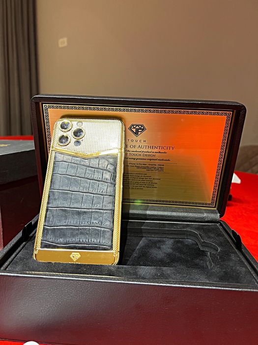 Iphone 12pro max 256 GB gold aur 24K piele crocodil cutie org Garantie