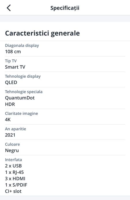 Televizor Samsung QLED 108 cm