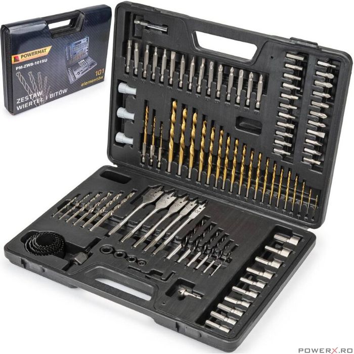 Trusa, set 101 piese de burghie, lemn, metal, beton biti, Powermat