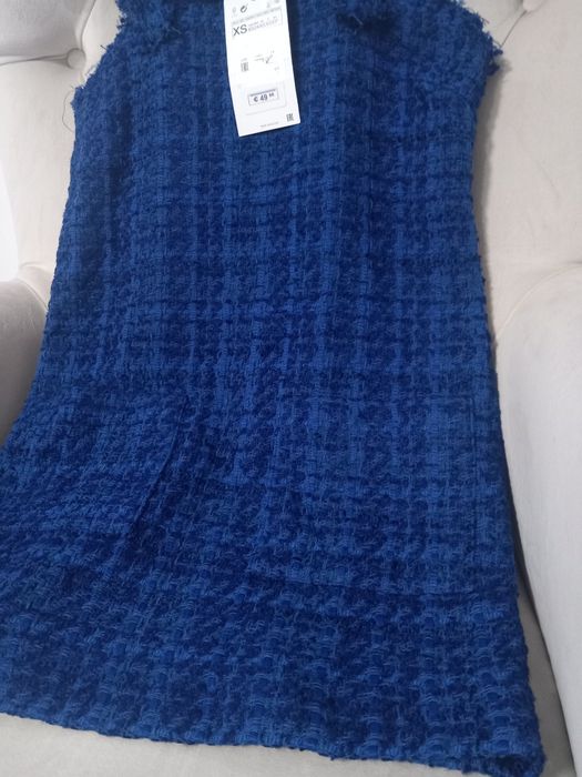 Sarafan Zara albastru din tweed mărimea XS Zara nou cu etichetă