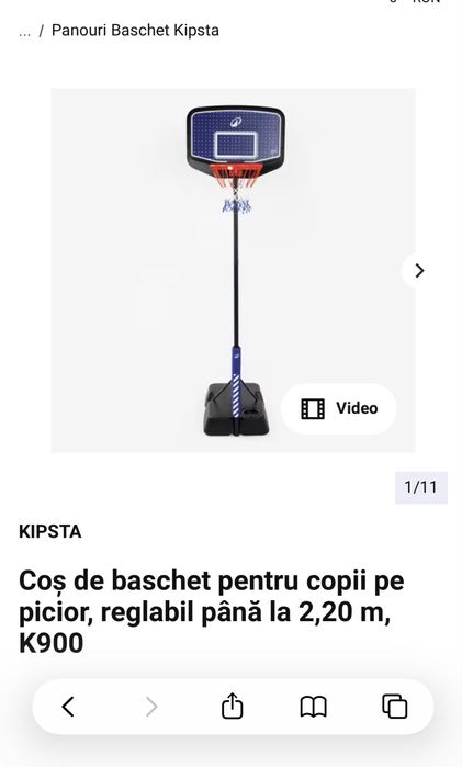 Coș de baschet pentru copii pe picior, reglabil până la 2,20 m, K900