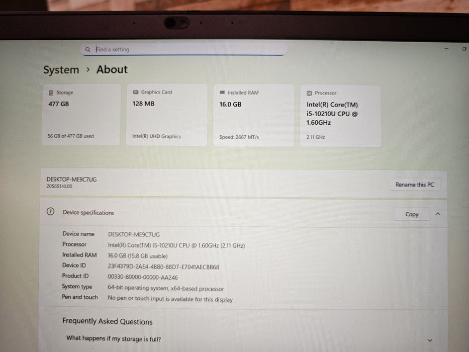 Lenovo ThinkPad T15 Gen 1 15.6 FHD IPS Core i5 10210u / 512SSD/ 16Ram