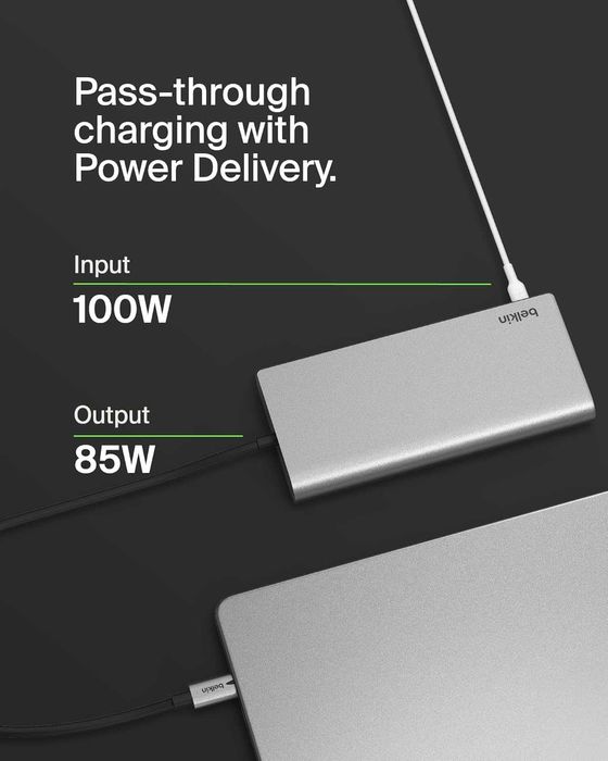 Belkin USB-C 8 в 1 хъб,2 USB-C, 2 USB-A, 2 HDMI, Ethernet и 100 W порт