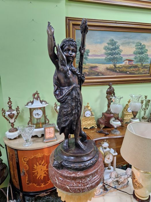 Голяма уникална антикварна френска бронзова фигура