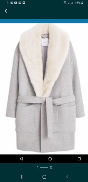 Palton Mango din lana cu guler de blana .nou cu eticheta ,gri perla,su